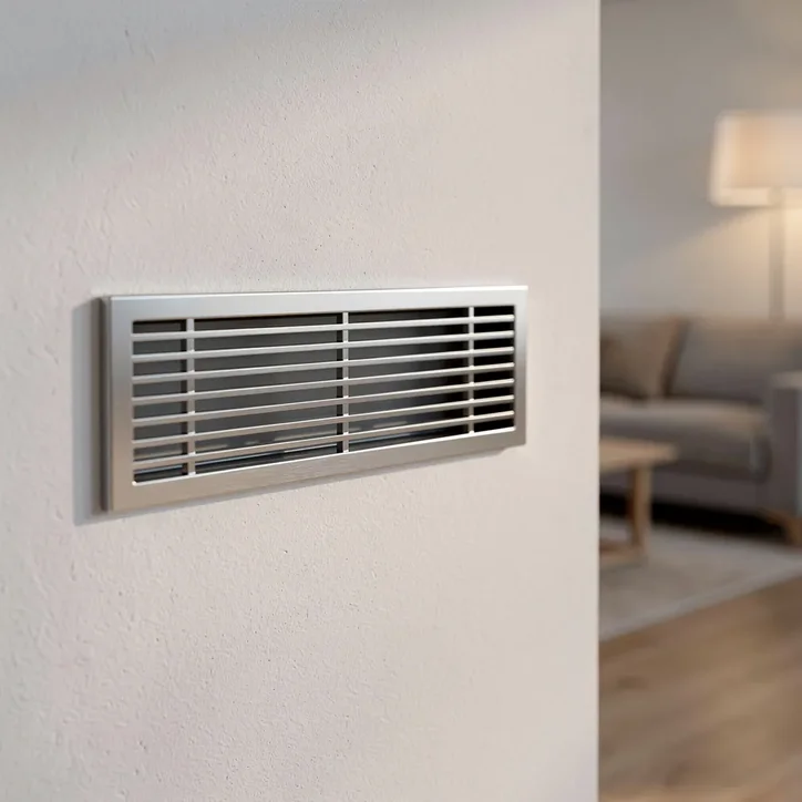 Grille d aeration moderne sur mur blanc dans un salon style scandinave