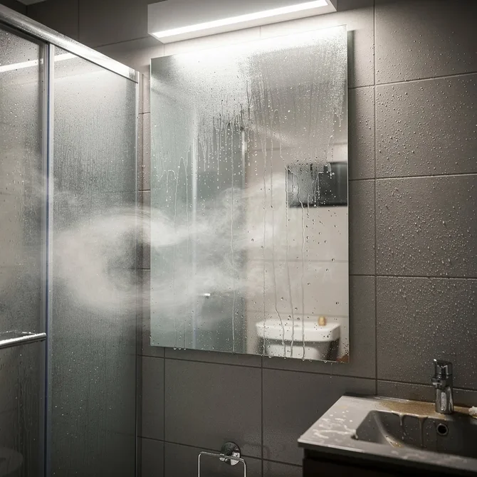 Salle de bain embuee montrant un probleme d humidite et de ventilation