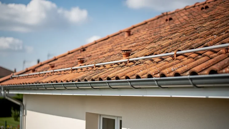 Toit de maison francaise avec tuiles et bouches de ventilation en toiture