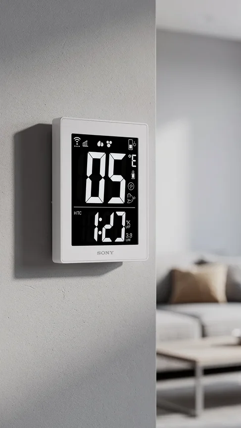 Thermometre digital affichant temperature et taux d humidite sur un mur